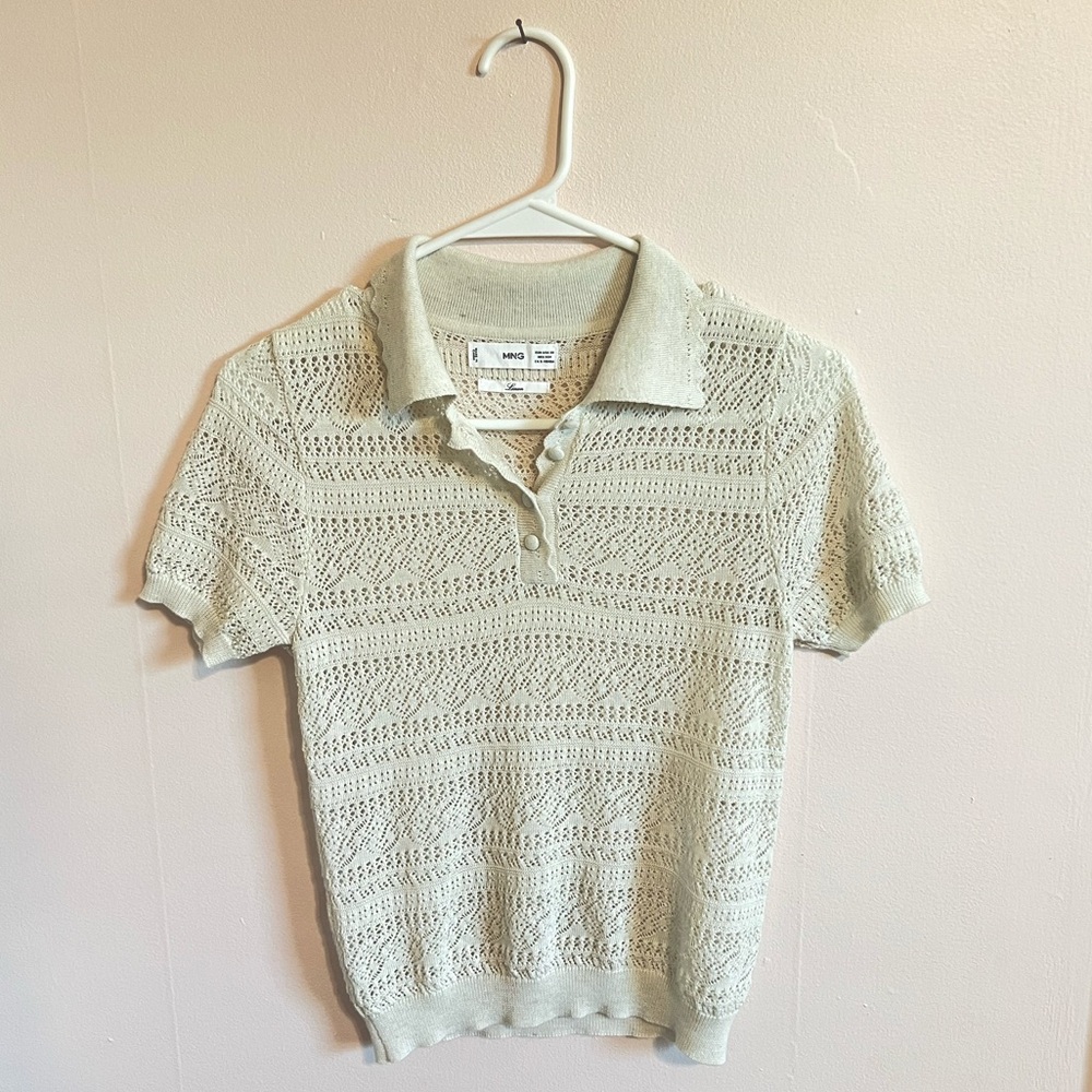 Mango Linen Lace Crochet Polo